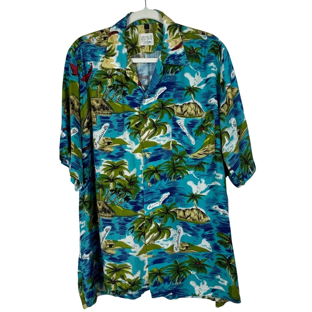 National by Manhattan‎ Hawaiian Tropical Paradise Button Up Shirt Men Size XL